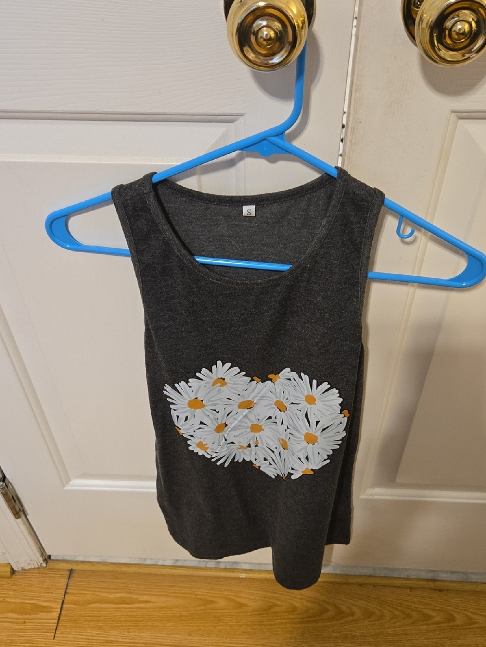 Charcoal Tank Top with White Daisy Print